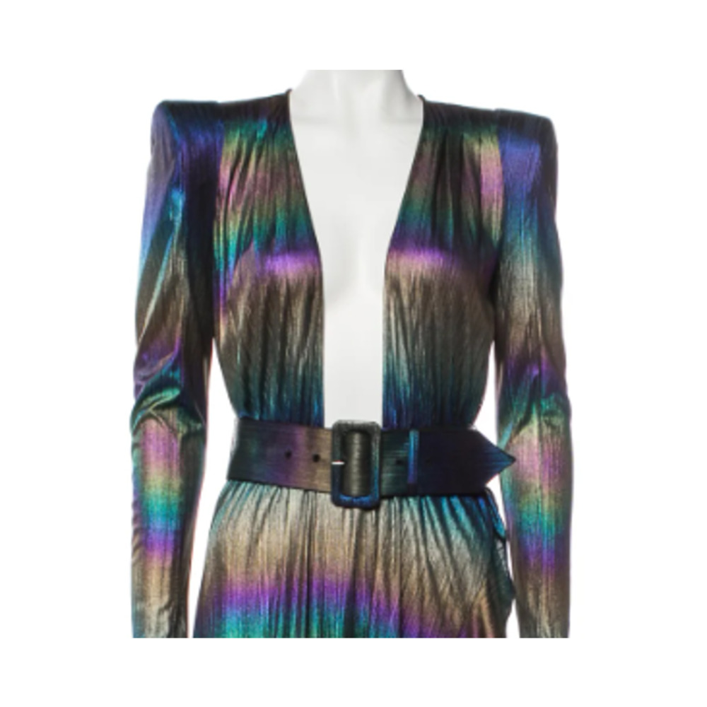 RETROFETE Dress Harmony Gown Rainbow Multi-color Iridescent Oil Print Gown Sz S - Picture 7 of 7